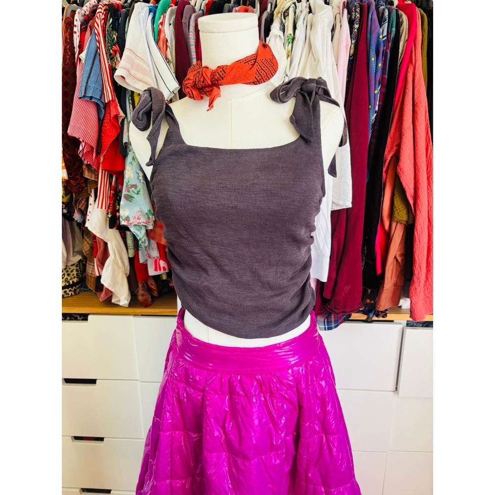Free People Boulevard Tank Women Size S‎ Charcoal Grey Ruched Tie Shoulder NWT